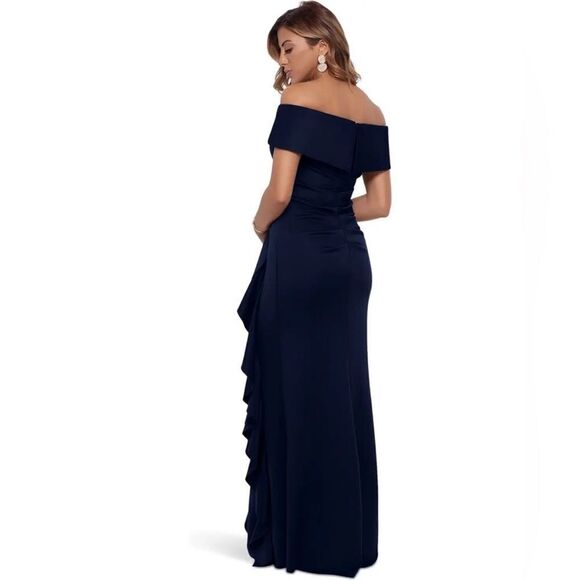 Xscape 4581X Long Scuba Off-the-Shoulder Ruffle Dress size 10 NWT $288 - Picture 4 of 6
